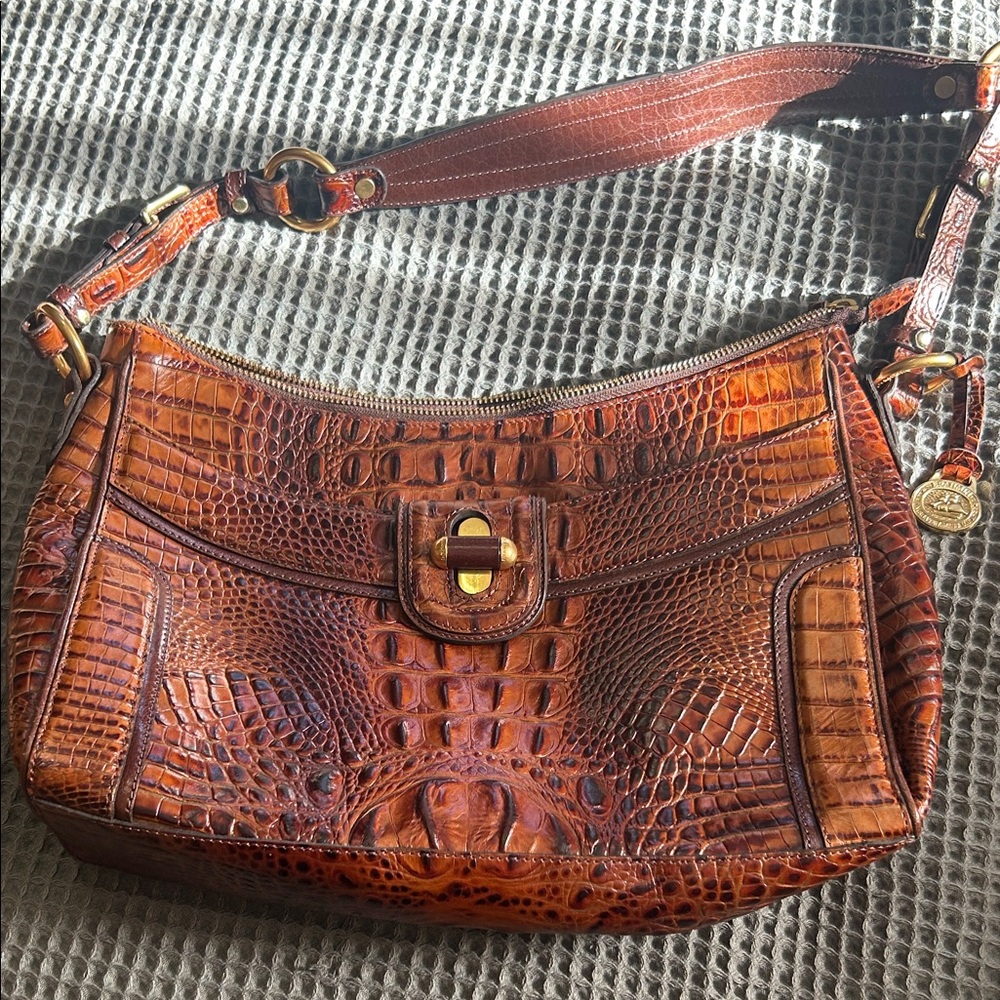 Vintage Brahmin Crocodile Embossed Brown Shoulder Bag